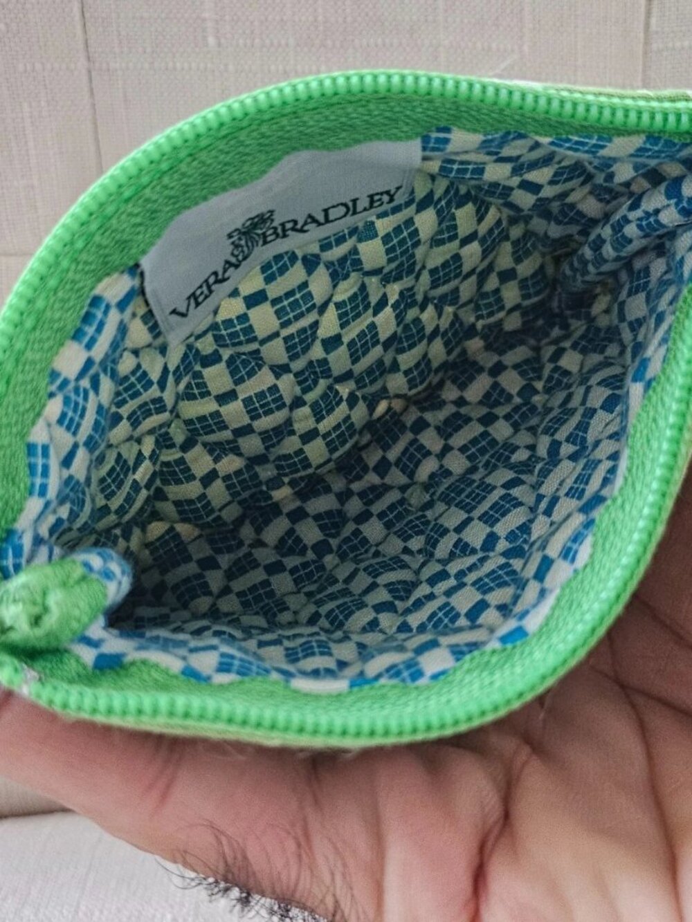 Vera Bradley Women Coin Purse Zip Closure Green Cotton Mini Wallet Made in USA - Picture 7 of 8